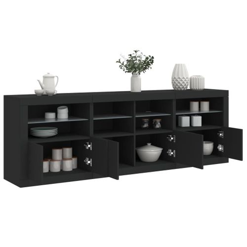 Vidaxl Buffet Avec Lumières Led Noir 202x37x67 Cm