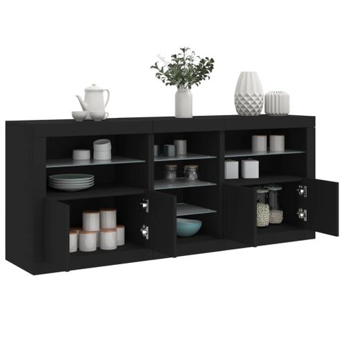 Vidaxl Buffet Avec Lumières Led Noir 162x37x67 Cm