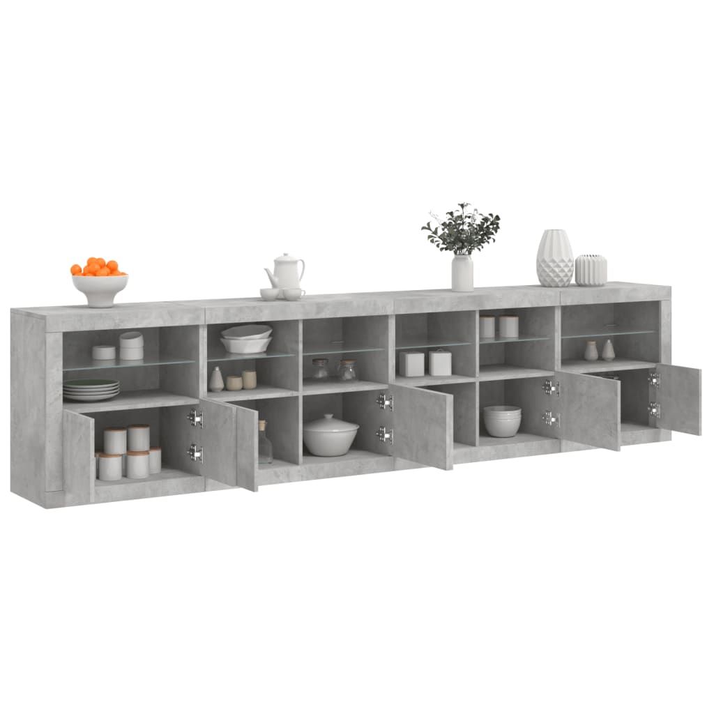 Vidaxl Buffet Avec Lumières Led Gris Béton 283x37x67 Cm