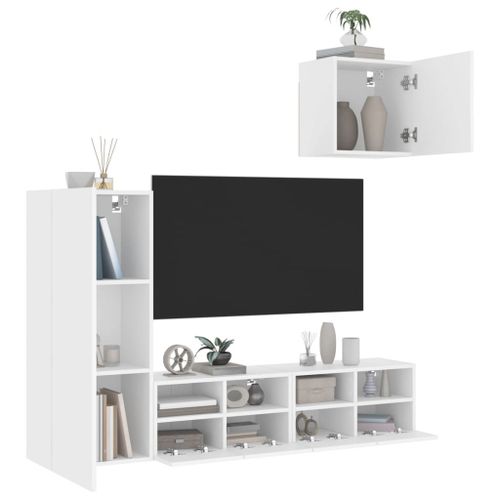 Vidaxl Unités Murales Tv 4 Pcs Blanc Bois D'ingénierie