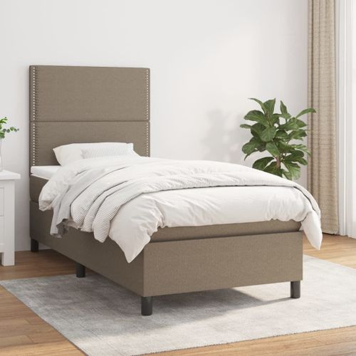 Vidaxl Lit À Sommier Tapissier Avec Matelas Taupe 100x200 Cm Tissu
