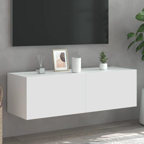 Vidaxl Meuble Tv Mural Avec Lumières Led Blanc 100x35x31 Cm