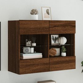 Vidaxl Meuble Tv Mural Avec Lumières Led Chêne Marron 78,5x30x60,5 Cm