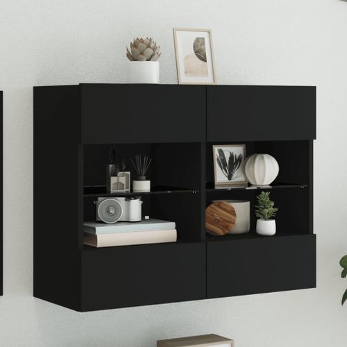 Vidaxl Meuble Tv Mural Avec Lumières Led Noir 78,5x30x60,5 Cm