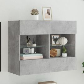 Vidaxl Meuble Tv Mural Avec Lumières Led Gris Béton 78,5x30x60,5 Cm