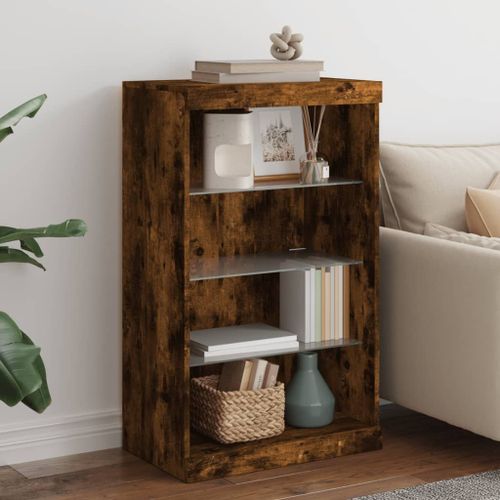 Vidaxl Buffet Avec Lumières Led Chêne Fumé 60,5x37x100 Cm