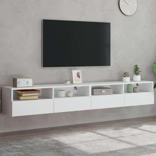 Vidaxl Meubles Tv Muraux 2 Pcs Blanc 100x30x30 Cm Bois D'ingénierie