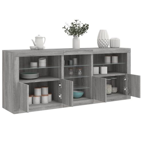 Vidaxl Buffet Avec Lumières Led Sonoma Gris 162x37x67 Cm
