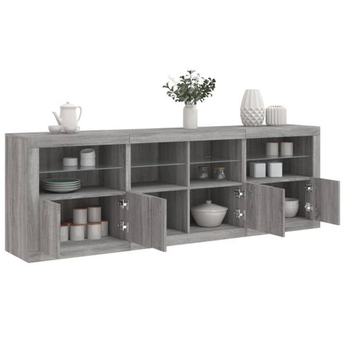 Vidaxl Buffet Avec Lumières Led Sonoma Gris 202x37x67 Cm