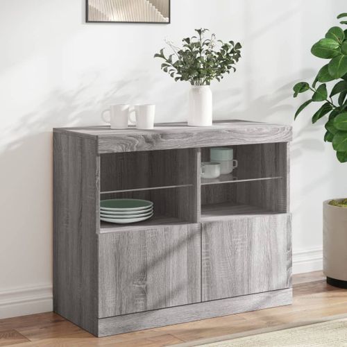 Vidaxl Buffet Avec Lumières Led Sonoma Gris 81x37x67 Cm