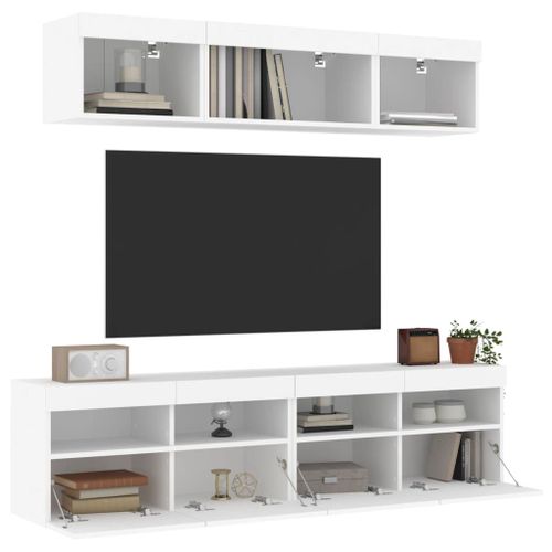 Vidaxl Unités Murales Tv Avec Led 5 Pcs Blanc Bois D'ingénierie