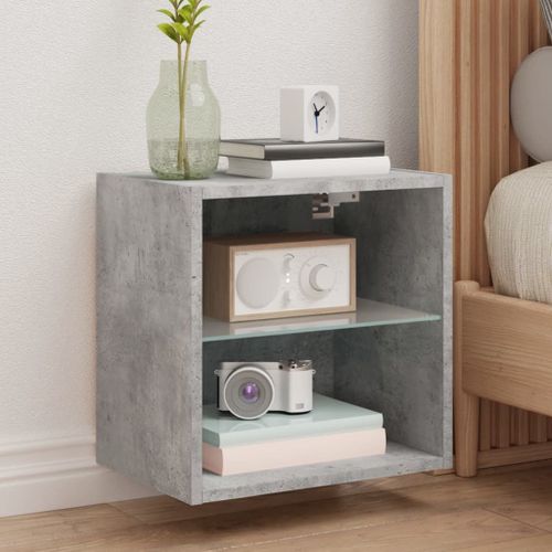 Vidaxl Table De Chevet Murale Avec Lumières Led Gris Béton