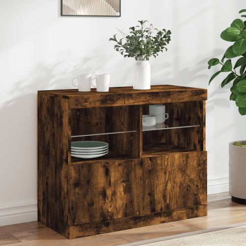 Vidaxl Buffet Avec Lumières Led Chêne Fumé 81x37x67 Cm