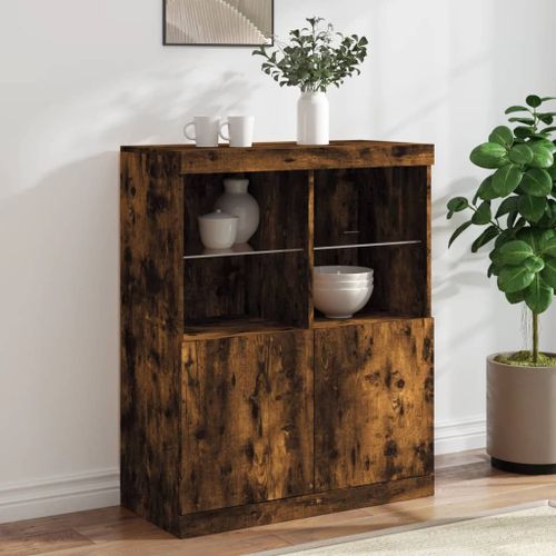 Vidaxl Buffet Avec Lumières Led Chêne Fumé 81x37x100 Cm