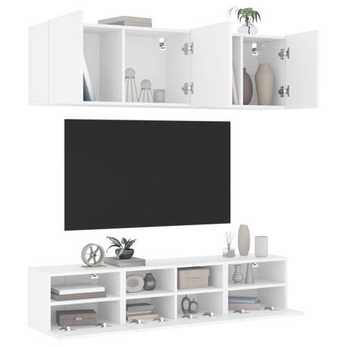 Vidaxl Unités Murales Tv 5 Pcs Blanc Bois D'ingénierie
