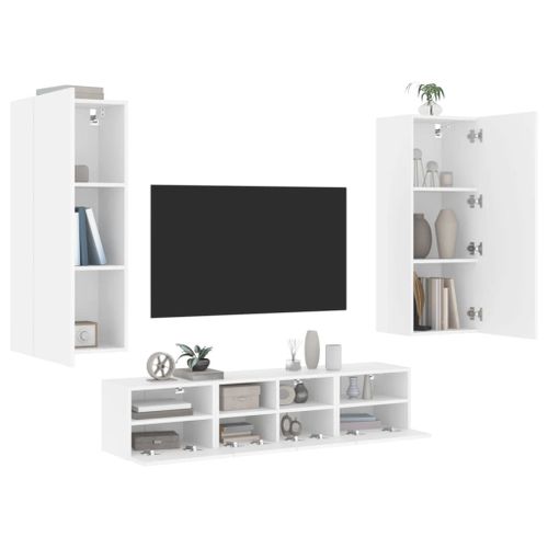 Vidaxl Unités Murales Tv 5 Pcs Blanc Bois D'ingénierie