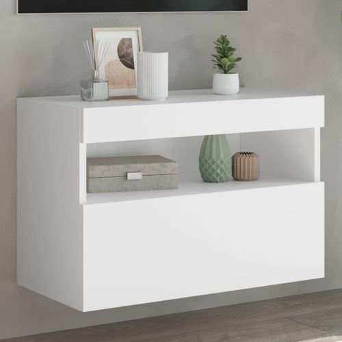Vidaxl Meuble Tv Mural Avec Lumières Led Blanc 60x30x40 Cm