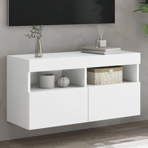 Vidaxl Meuble Tv Mural Avec Lumières Led Blanc 80x30x40 Cm