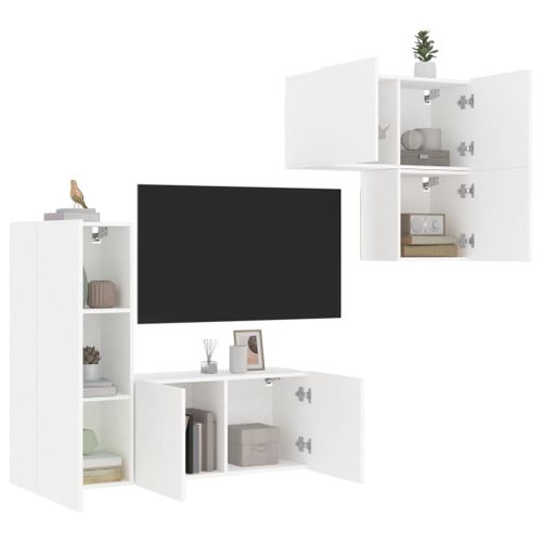 Vidaxl Unités Murales Tv 4 Pcs Blanc Bois D'ingénierie