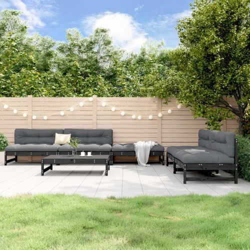 Vidaxl Salon De Jardin 6 Pcs Noir Bois De Pin Massif
