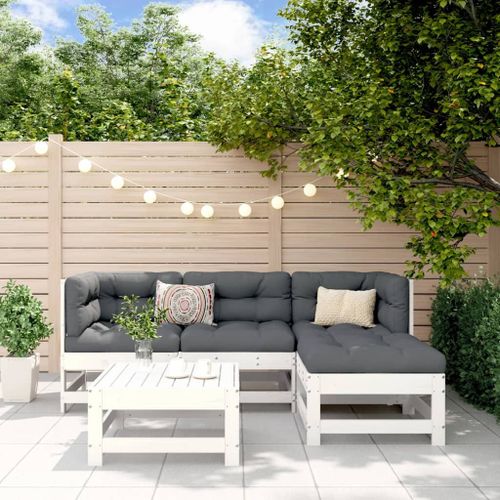 Vidaxl Salon De Jardin 5 Pcs Blanc Bois Massif De Pin