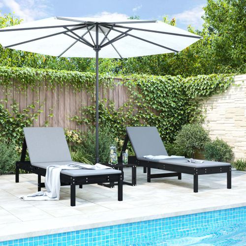 Vidaxl Chaises Longues Lot De 2 Noir 199,5x60x74 Cm Bois Massif De Pin