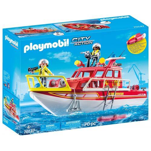 Playmobil 70147 - Bateau De Sauvetage Et Pompiers