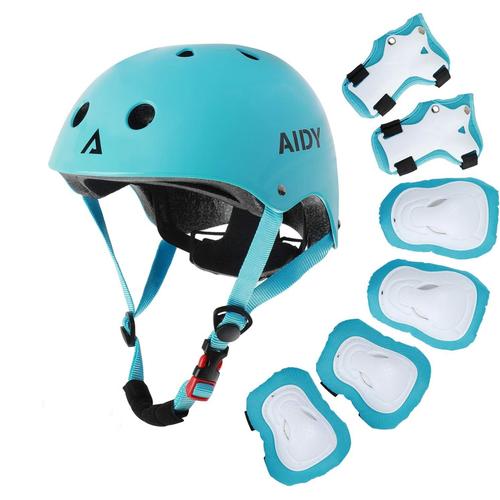 Casque Enfant 3-8 Ans Garçons Et Filles,Casque De Vélo Réglable,Casque De Patineur Pour Enfants,Kit De Protections Pour Enfants(Bleu)