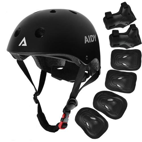 Casque Enfant 3-8 Ans Garçons Et Filles,Casque De Vélo Réglable,Casque De Patineur Pour Enfants,Kit De Protections Pour Enfants,Noir