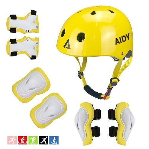 Casque Enfant 3-8 Ans Garçons Filles,Casque De Vélo Réglable,Casque De Patineur Pour Enfants,Kit De Protections Pour Enfants,Jaune