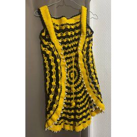 Robe Crochet Fait Main Jaune Et Noir Style Bohème Avec Perles