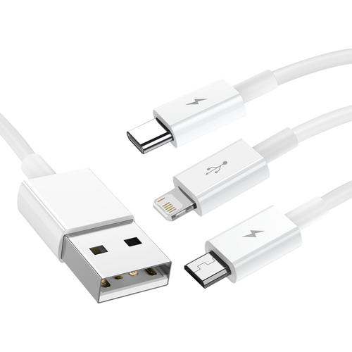 Cable 3 en 1 USB vers Lightning, USB-C et Micro USB 2.5A 15 mètres Baseus Blanc