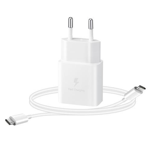 Chargeur Secteur USB-C Power Delivery 15W et Câble USB-C Original Samsung Blanc