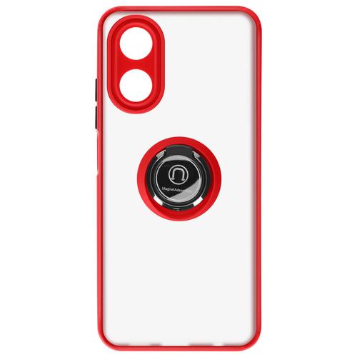 Coque Pour Oppo A17 Bi-Matière Bague Métallique Support Vidéo Rouge