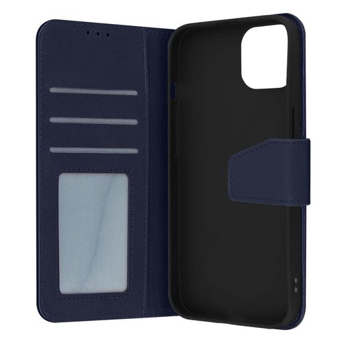 Housse Pour Iphone 14 Plus Cuir Premium Porte-Carte Fonction Support Vidéo Bleu