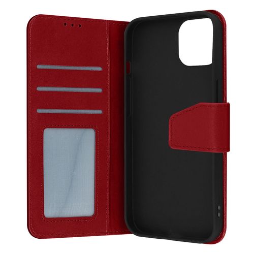 Housse Pour Iphone 14 Pro Max Cuir Premium Porte-Carte Support Vidéo Rouge