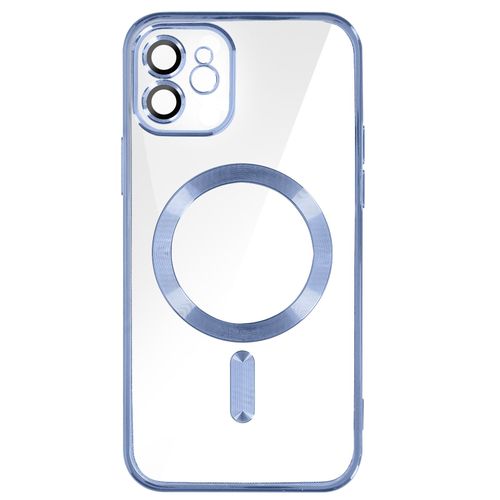 Coque Magsafe Pour Iphone 12 Silicone Protection Caméra Chromé Bleu Clair