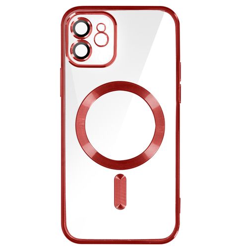 Coque Magsafe Pour Iphone 12 Silicone Protection Caméra Contour Chromé Rouge