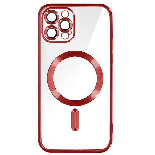 Coque Magsafe Pour Iphone 12 Pro Silicone Protection Caméra Contour Chromé Rouge