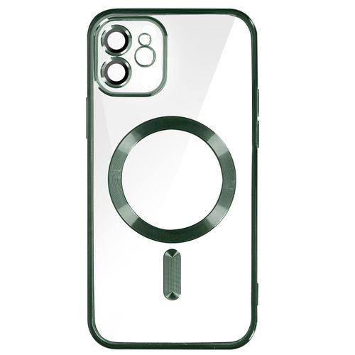 Coque Magsafe Pour Iphone 12 Silicone Protection Caméra Contour Chromé Vert