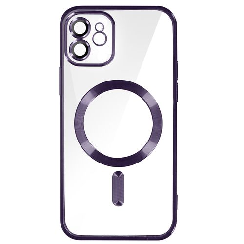 Coque Magsafe Pour Iphone 12 Silicone Protection Caméra Contour Chromé Violet