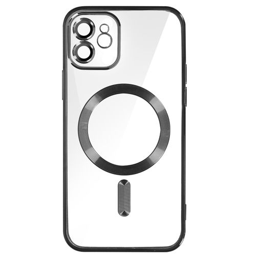 Coque Magsafe Pour Iphone 12 Silicone Protection Caméra Contour Chromé Noir