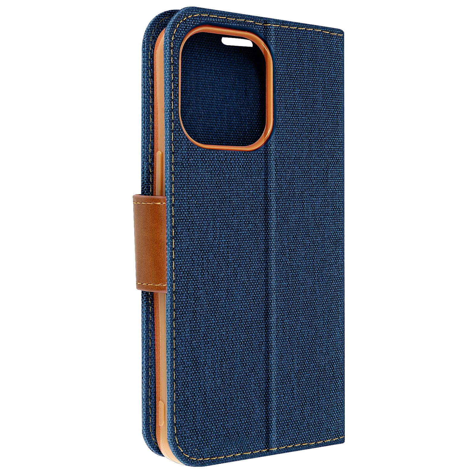 Étui Pour Iphone 14 Pro Max Tissu Portefeuille Support Série Canvas Book Bleu