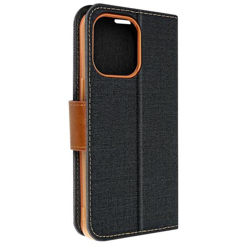 Étui Pour Iphone 14 Pro Max Tissu Portefeuille Support Série Canvas Book Noir