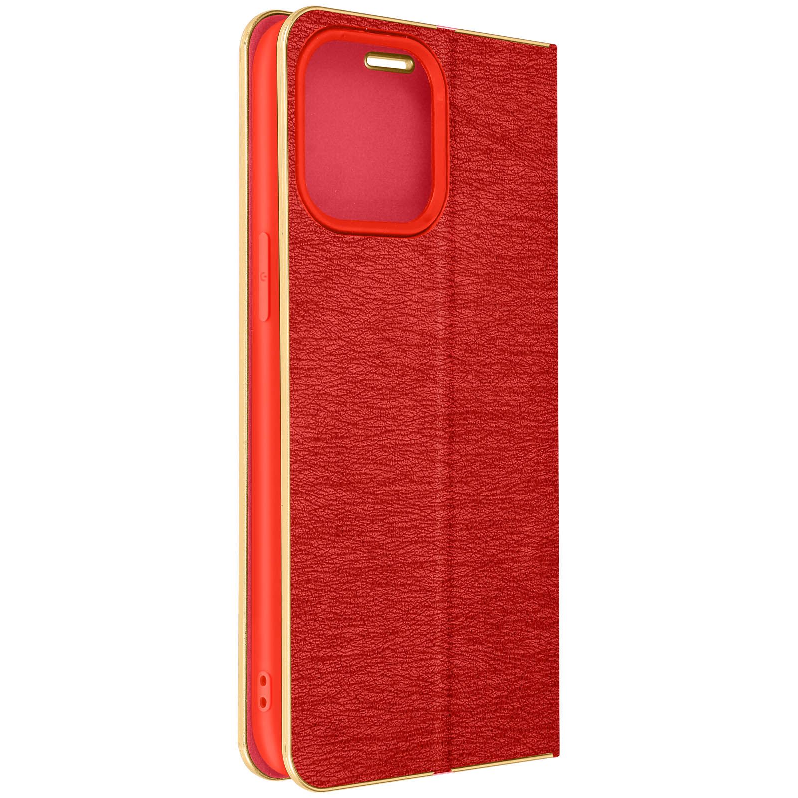 Étui Pour Iphone 14 Pro Max Porte-Carte Et Support Vidéo Luna Book Gold Rouge