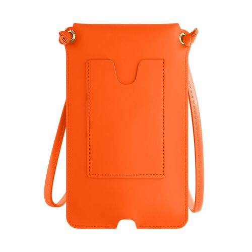 Pochette Bandoulière Smartphone Avec Rangement Carte Simili Cuir Orange