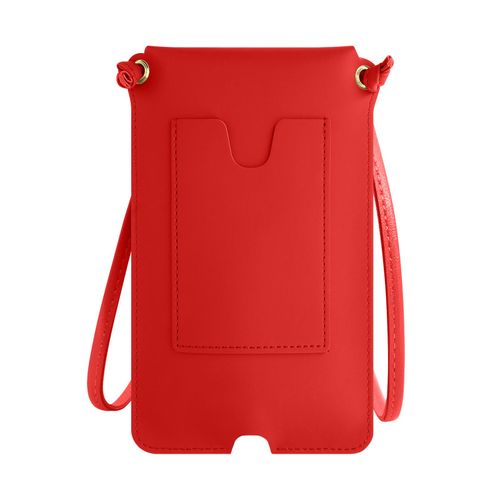 Pochette Bandoulière Smartphone Avec Rangement Carte Simili Cuir Rouge