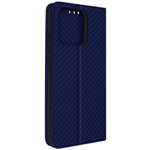 Etui Pour Xiaomi Redmi 12c Effet Carbone Clapet Magnétique Support Vidéo Bleu