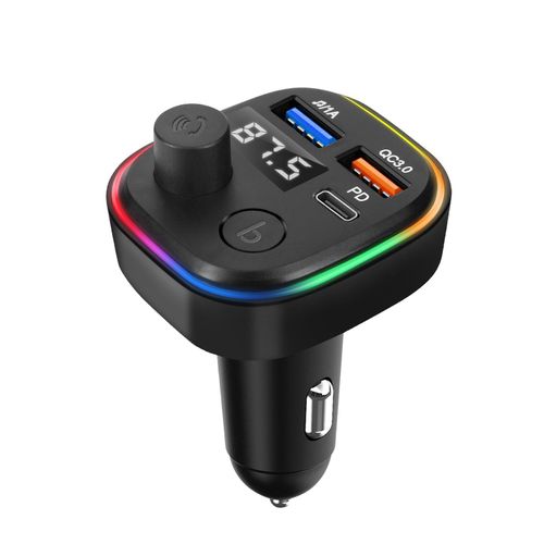 Transmetteur Fm Bluetooth Avec Chargeur Voiture Usb Qc 3.0 Et Usb-C 18w C2 Noir