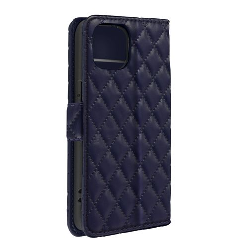 Étui Folio Pour Iphone 15 Design Rhombique Matelassé Collection Geo Bleu Nuit
